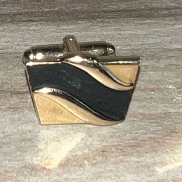 Vintage Retro Inlay Cufflinks Signed Men’s Gold Tone  Black Old Money Heritage - Picture 2 of 8